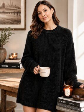 Oversized Ralph Lauren Wool Blend Sweater Quiet Luxury Black S